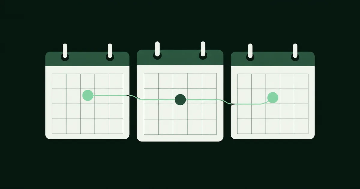 Three calendar sheets representing a 90-day marketing plan.