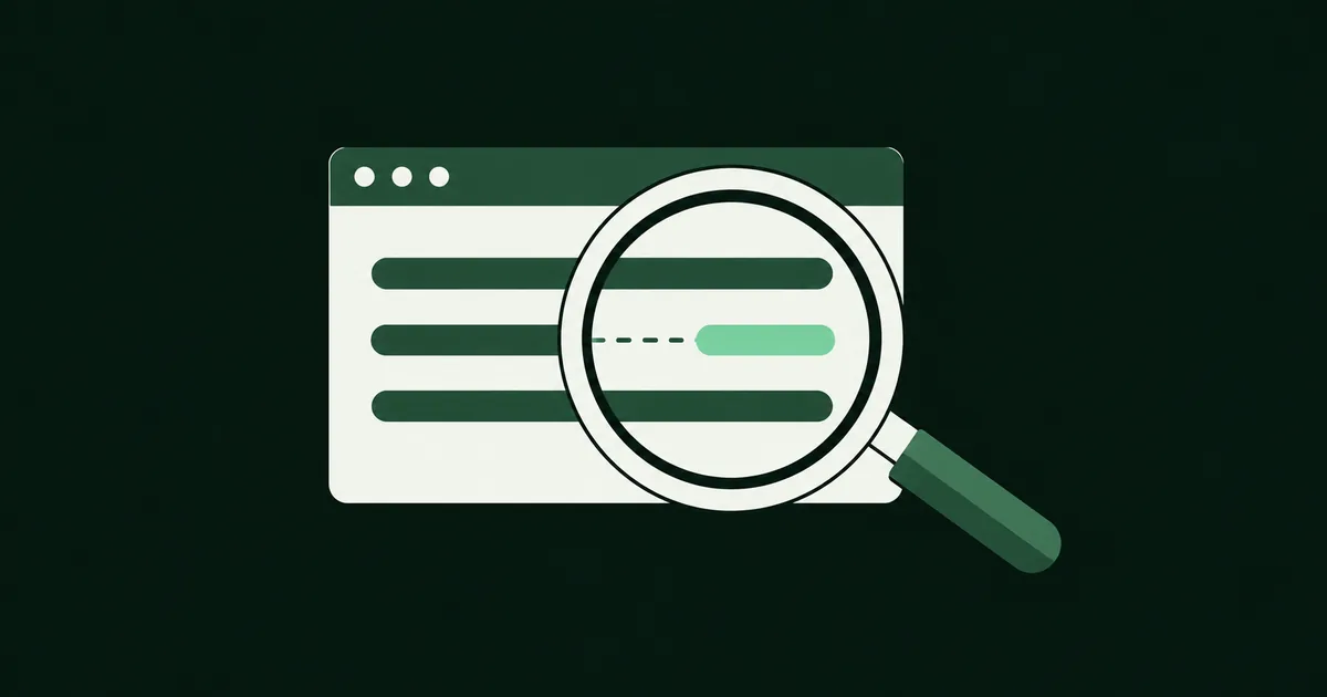A magnifying glass inspecting a website page.